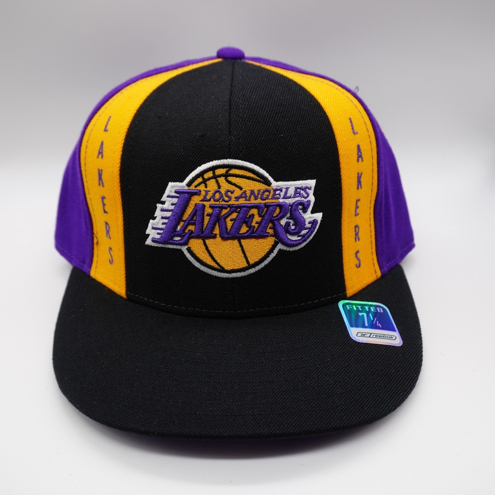 Reebok Los Angeles Lakers Hat Mens 7 1/4 Purple Gold Black Wool Fitted NBA Cap